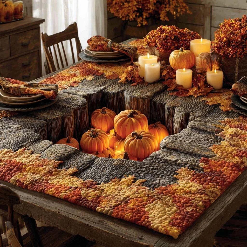 Glowing Harvest Pumpkins Quilted Table Topper