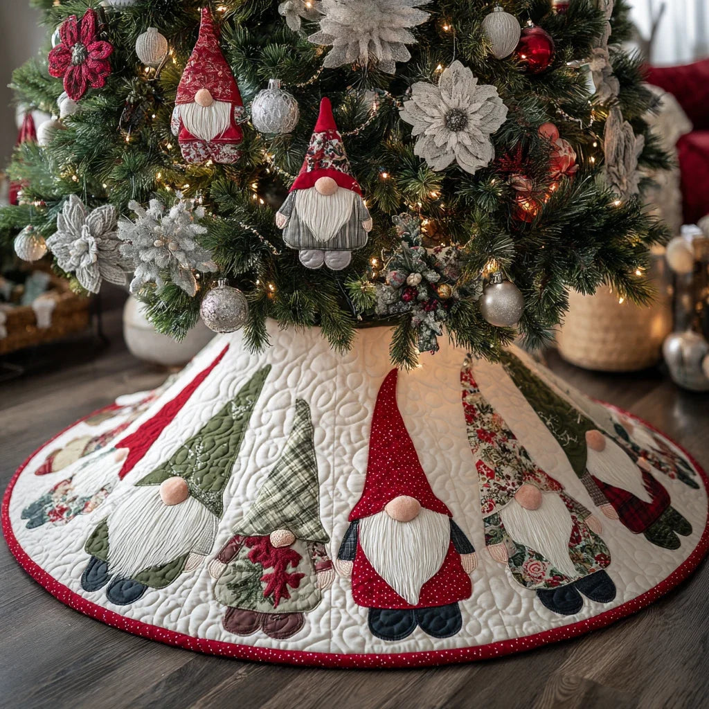 Gnome Gathering Christmas Quilted Tree Skirt