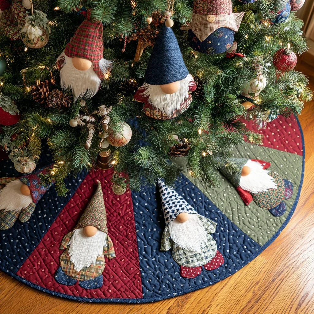 Gnome Spirit Christmas Quilted Tree Skirt