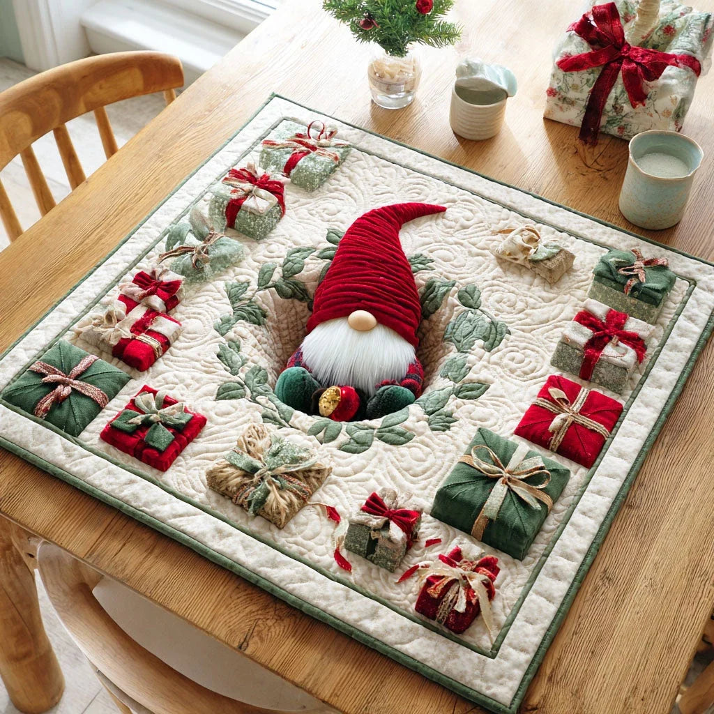 Gnome Surprise Quilted Table Topper