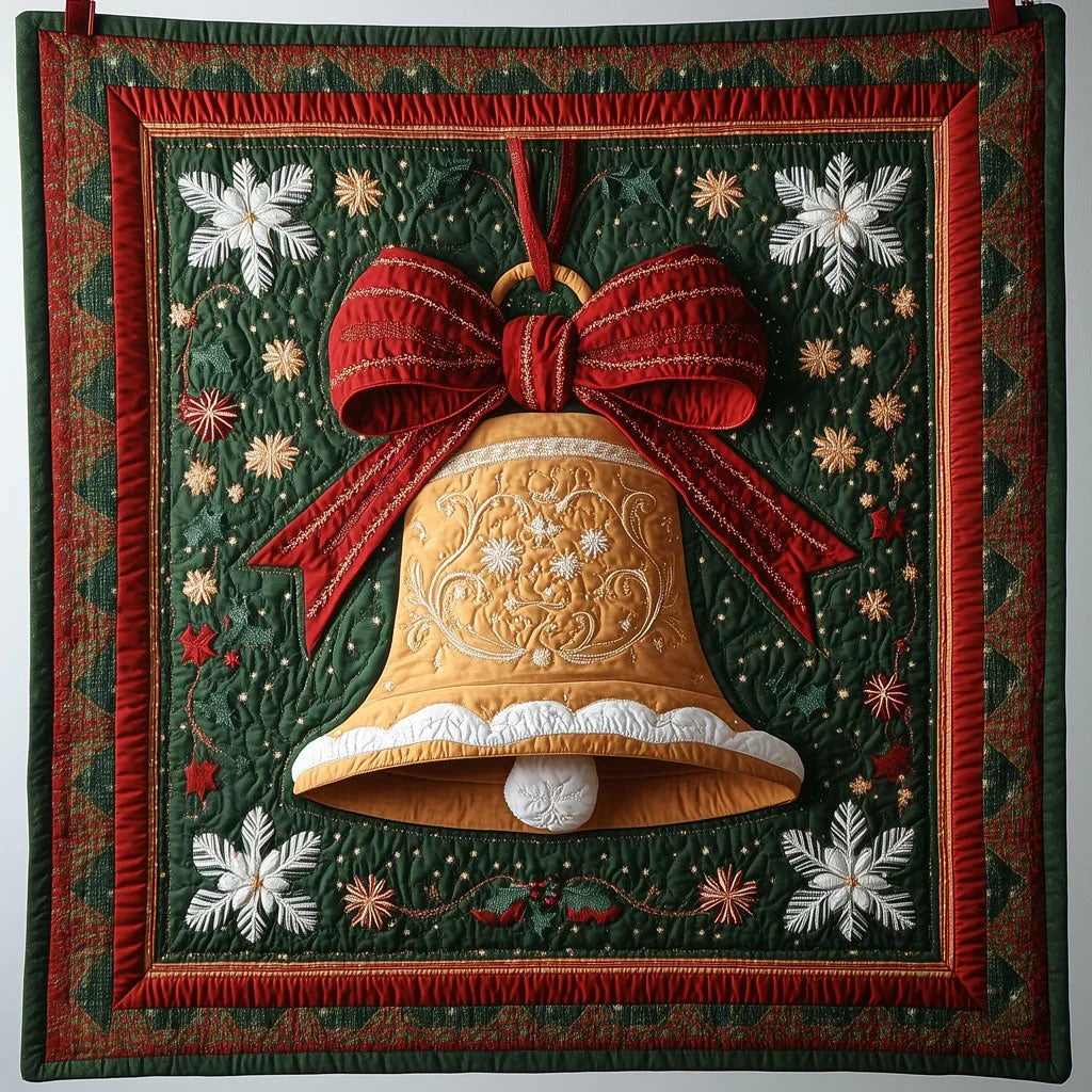 Golden Christmas Bell Quilt Blanket