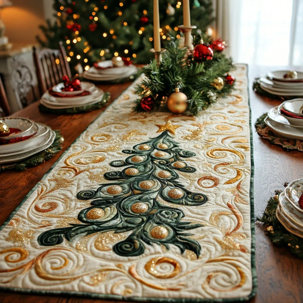 Golden Evergreen Quilted Table Runner