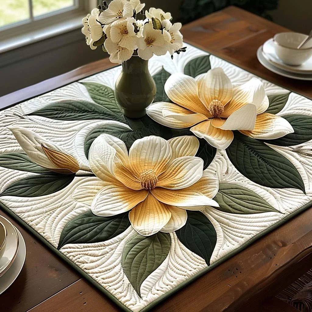 Golden Magnolia Quilted Table Topper