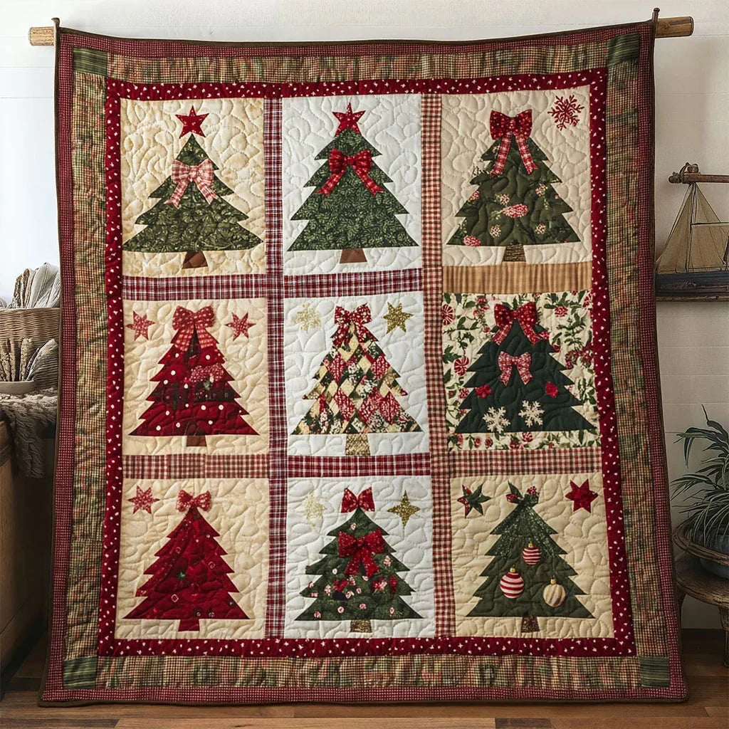 Golden Patch Christmas Tree Quilt Blanket