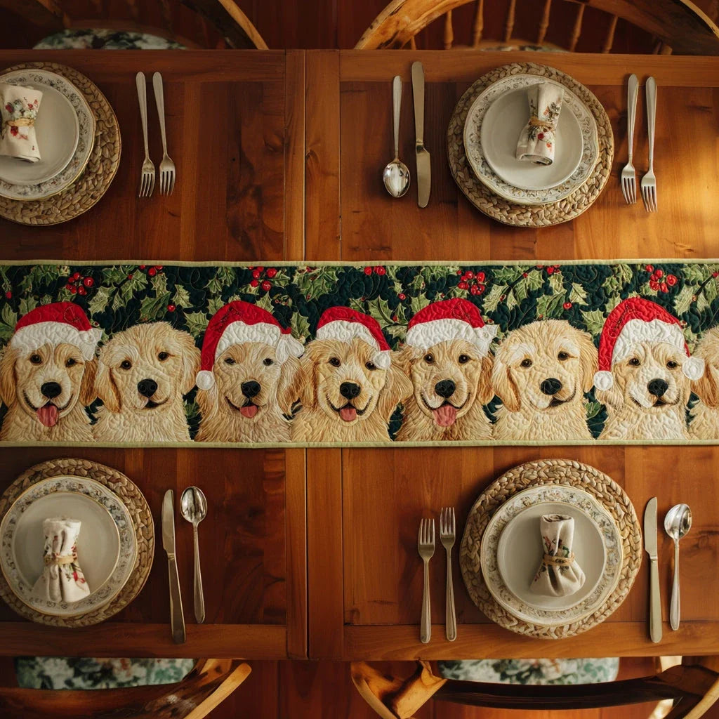 Golden Retriever Santa Quilted Table Runner