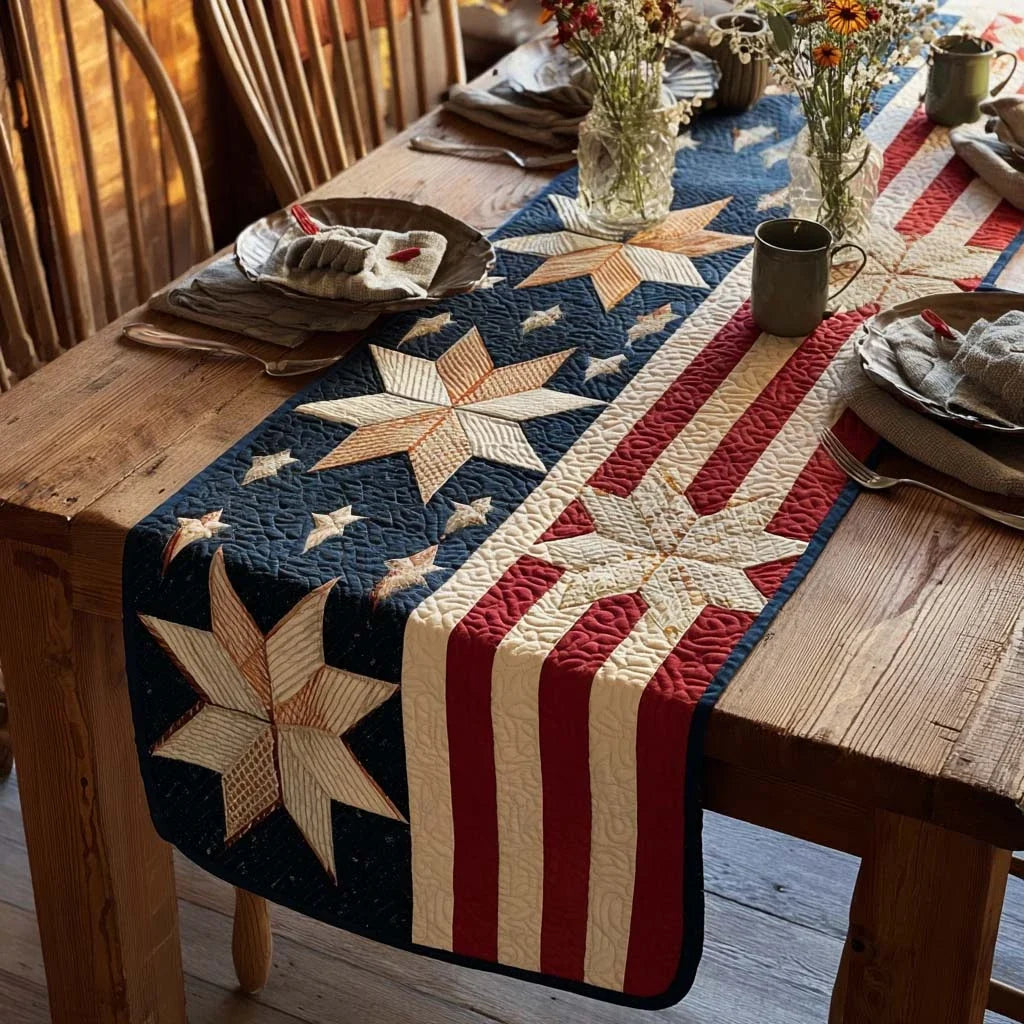 Golden Star Quilted Table Runner