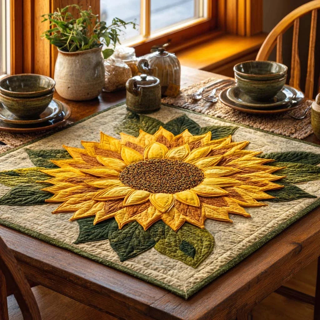 Golden Sunflower Quilted Table Topper