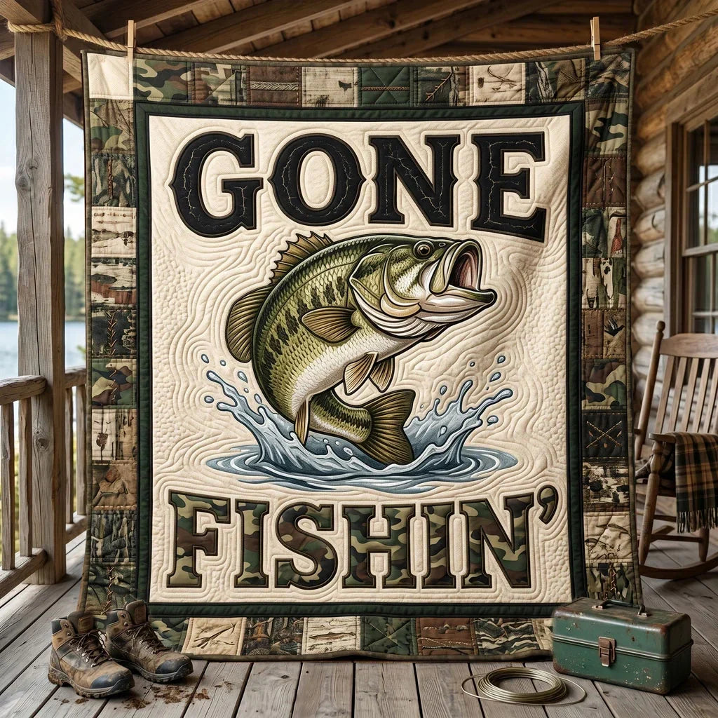Gone Fishin' Bass Fishing Quilt Blanket