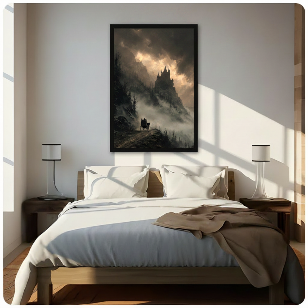 Gothic Dark Castle Carriage Landscape Canvas Art