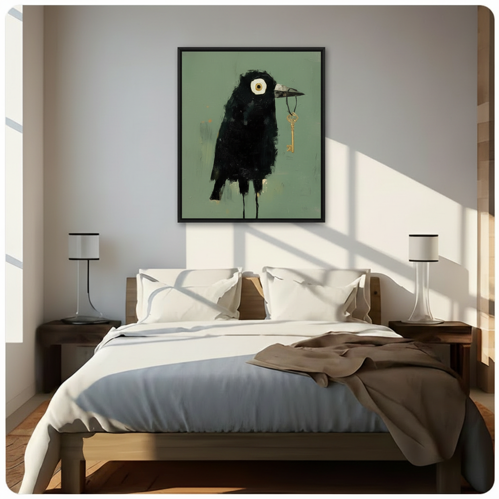 Dark Raven Gold Key Expressionist Canvas Art Wall Art
