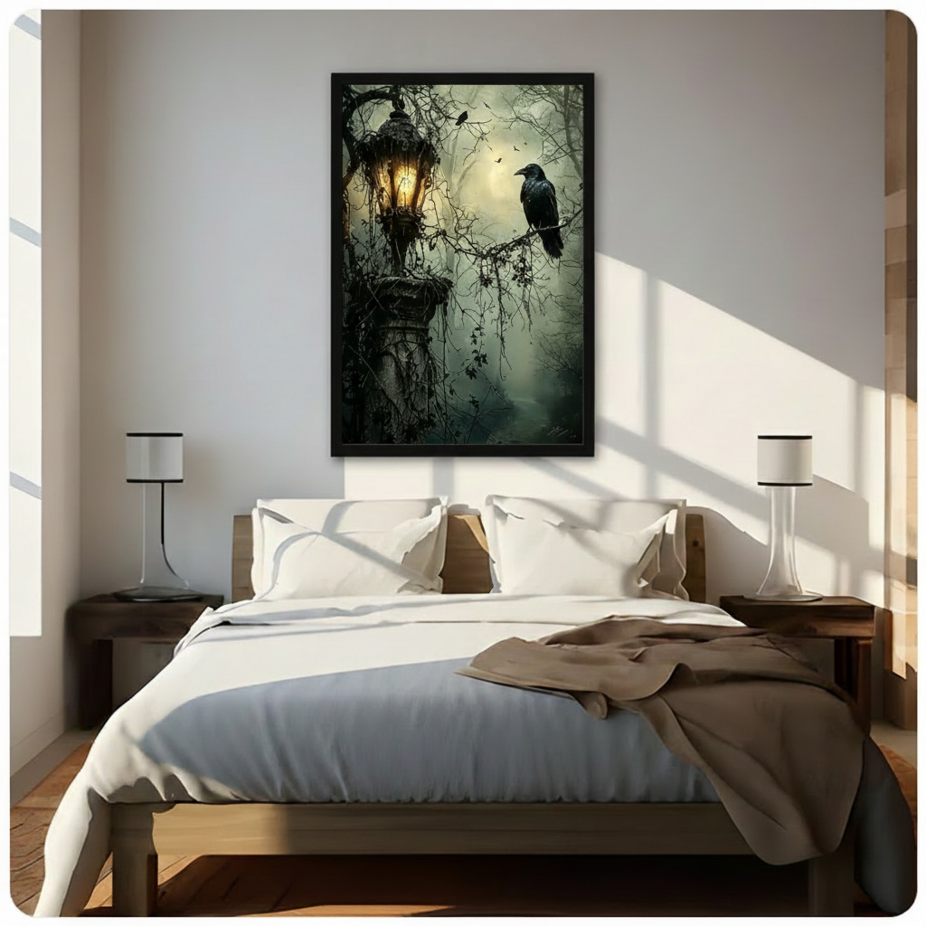 Gothic Raven Lantern Dark Forest Canvas Art Wall Art