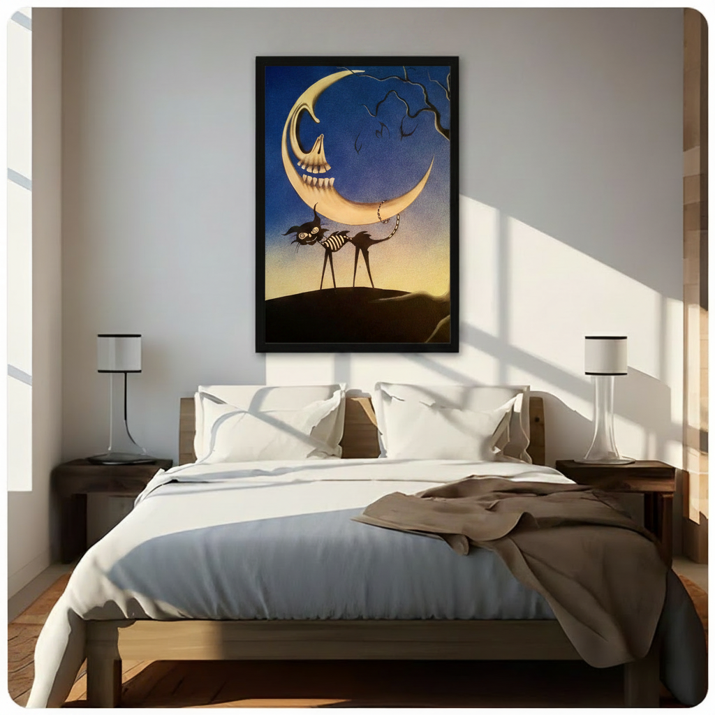 Skeleton Moon Gothic Black Cat Canvas Print Wall Art