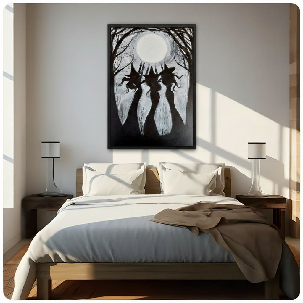 Three Witches Full Moon Gothic Canvas Art Wall Art