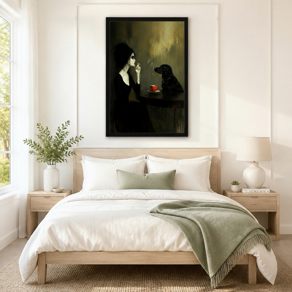 Gothic Woman Black Dog Coffee Canvas Art Wall Art