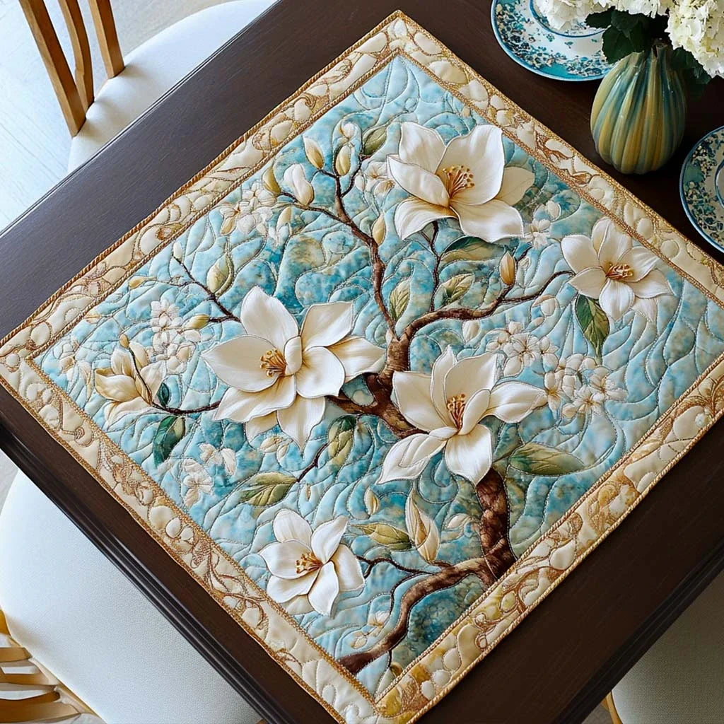 Graceful Magnolia Quilted Table Topper
