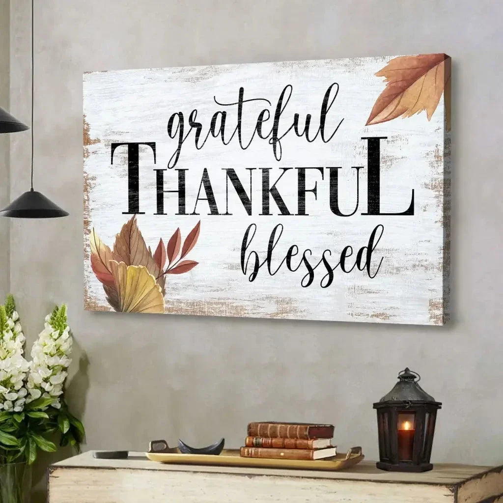 grateful thankful blessed fall wall art canvas print (Landscape) (view 7)