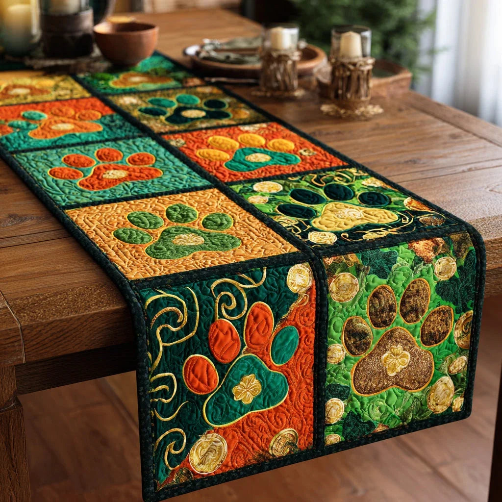 Green Paws Quilted Table Runner