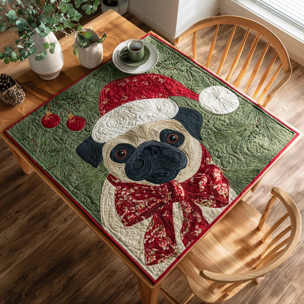 Green Pug Spirit Quilted Table Topper