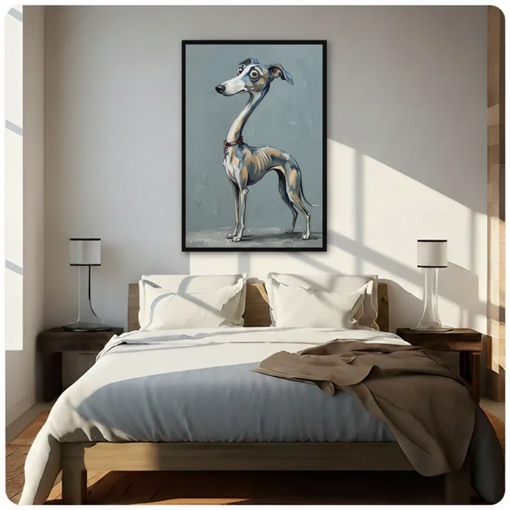 Whimsical Greyhound Portrait Funny Canvas Wall Art