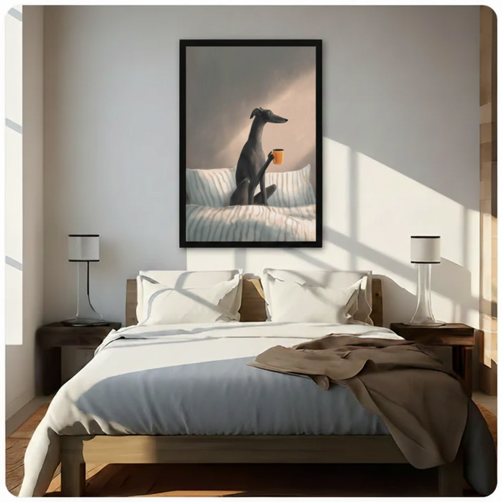 Greyhound Morning Coffee Cozy Dog Canvas Art Wall Art
