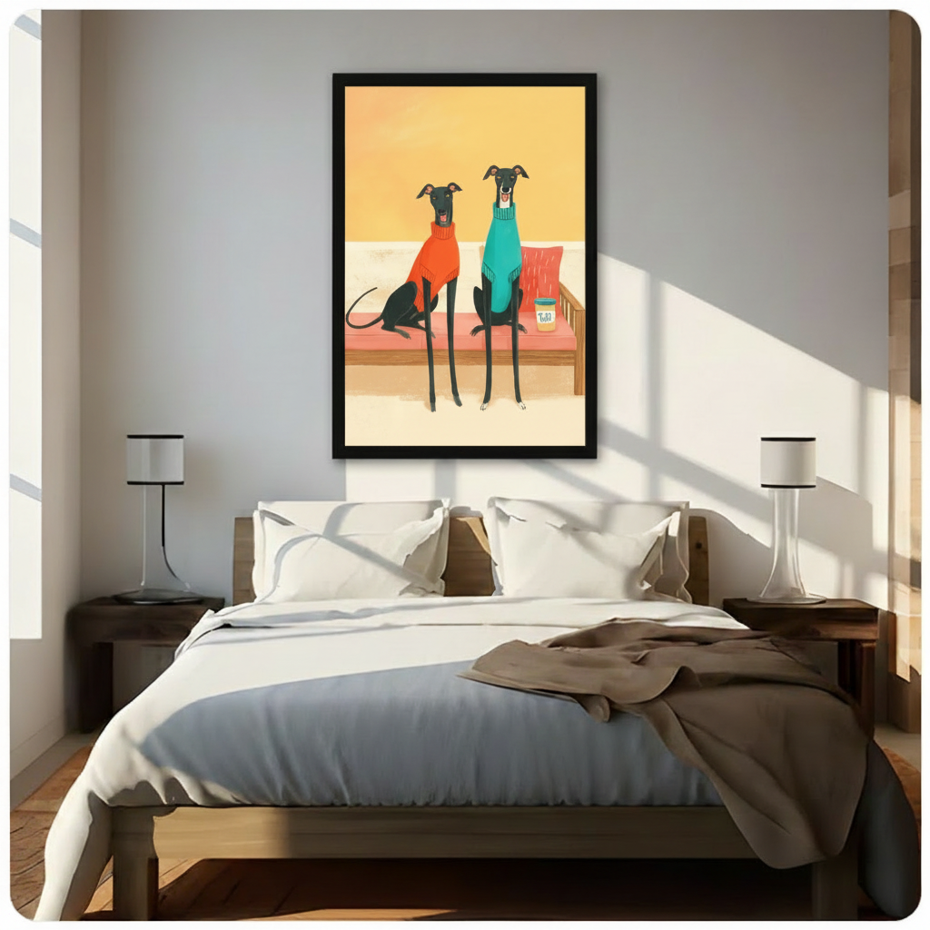 Funny Greyhound Dogs in Sweaters Canvas Wall Art