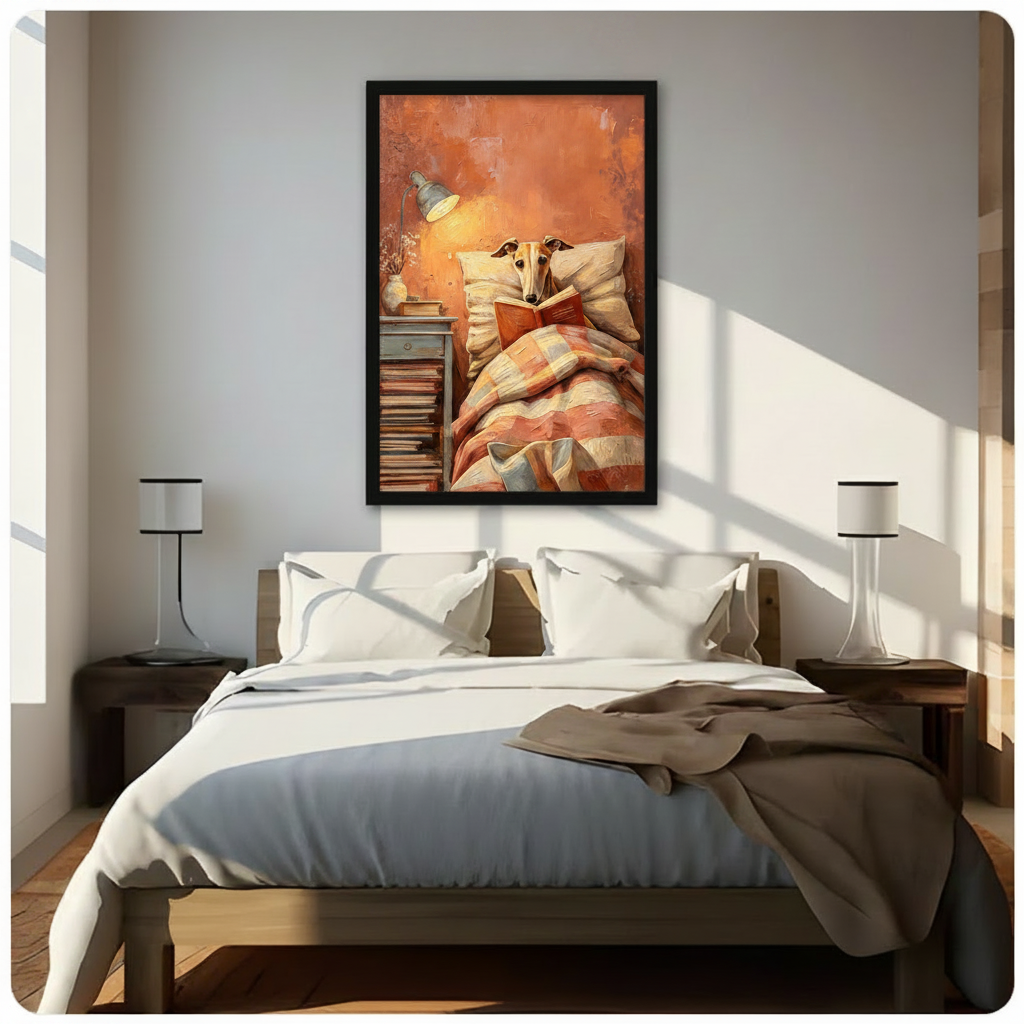 Reading Greyhound Cozy Bedroom Canvas Art Wall Art