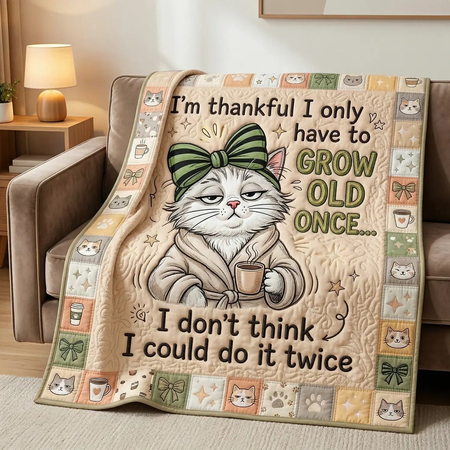 Grumpy Cat Humor Quilt Blanket