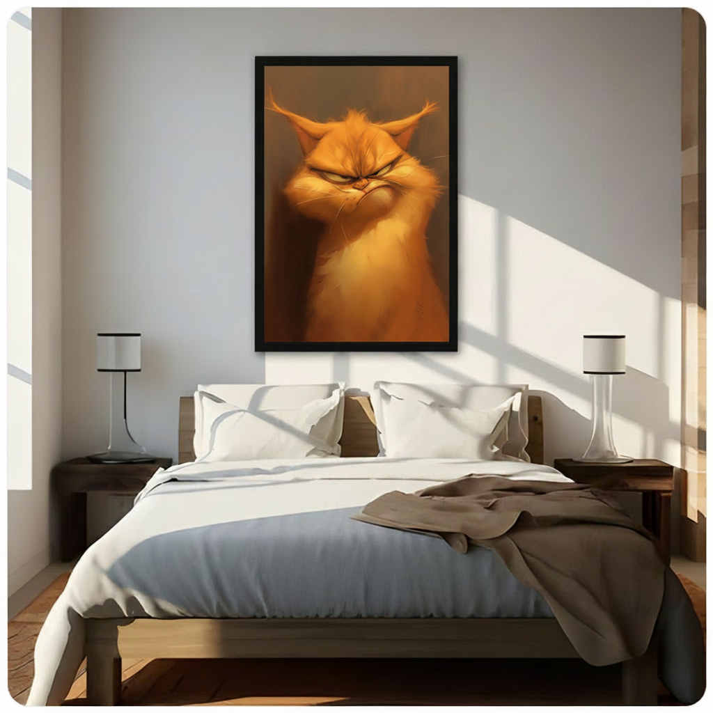 Grumpy Orange Cat Portrait Canvas Wall Art