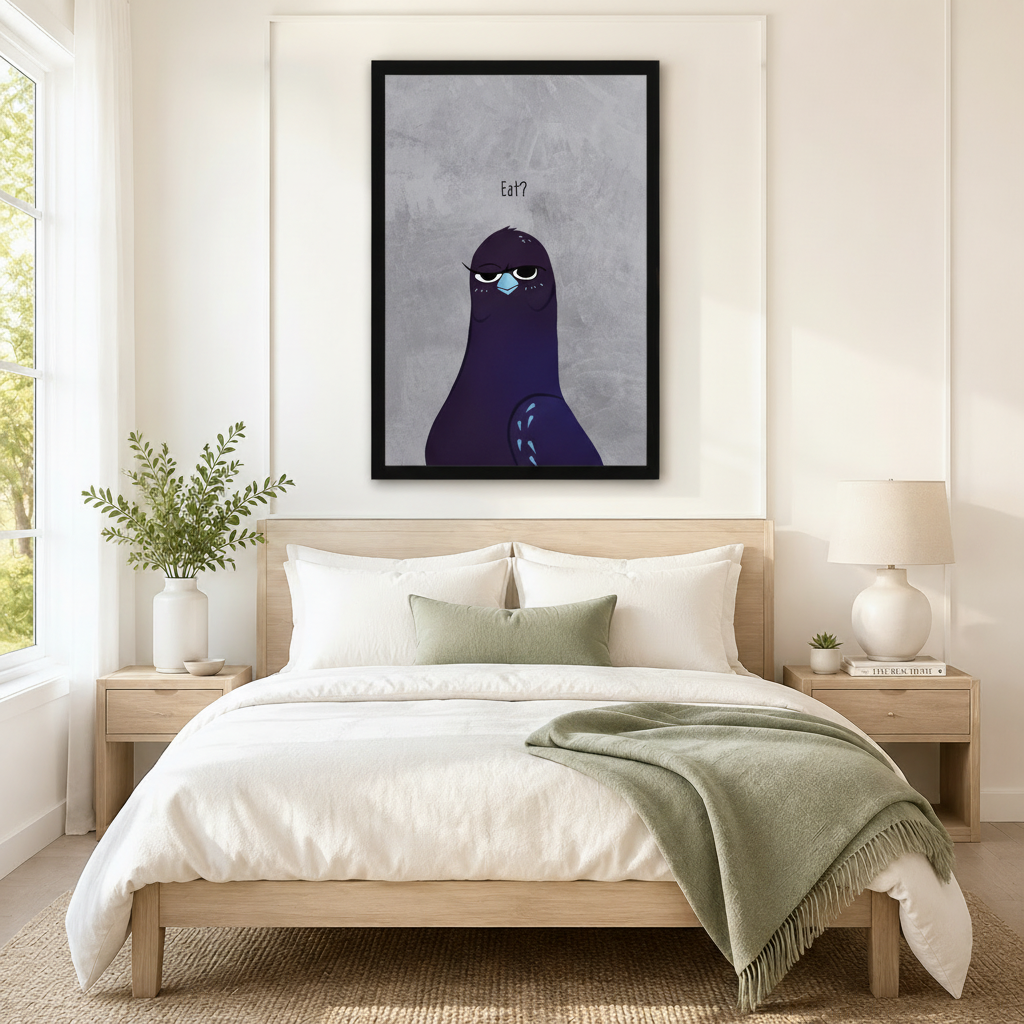 Grumpy Pigeon 'Eat?' Whimsical Canvas Wall Art