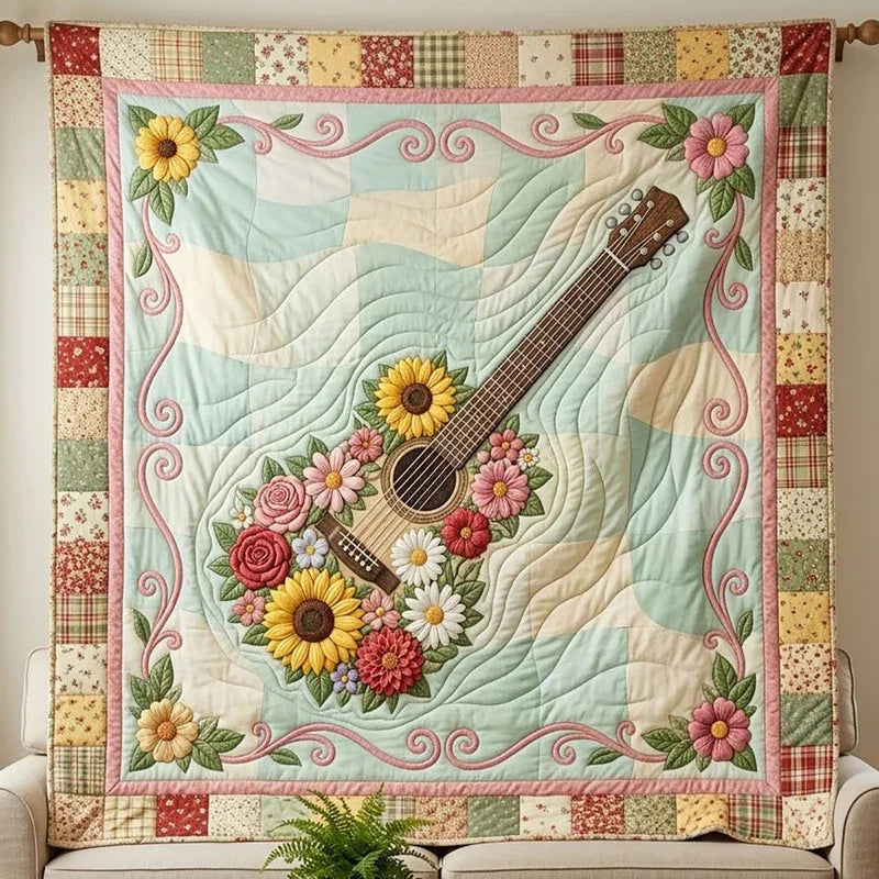 Guitar Bouquet Quilt Blanket - Quilted Blanket by Wild and Way
