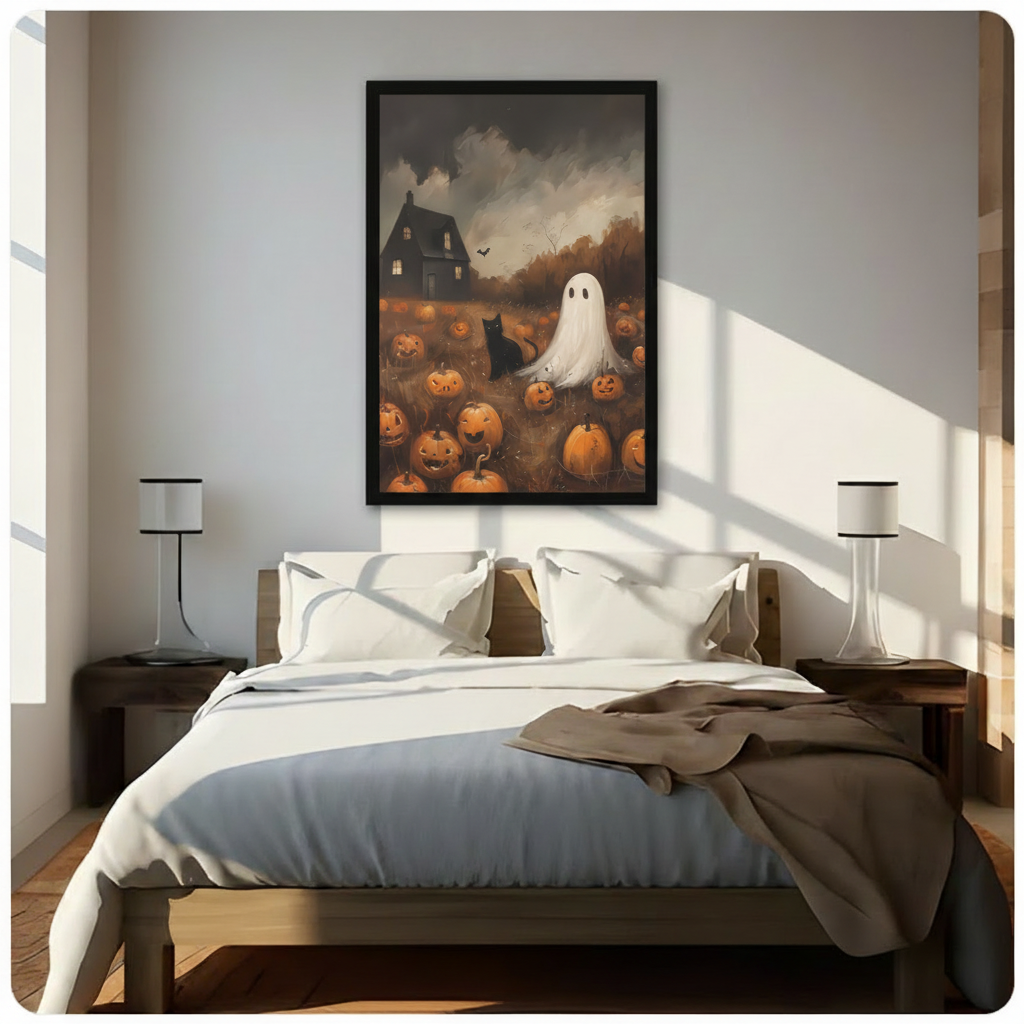 Halloween Ghost Pumpkin Patch Oil Painting Canvas
