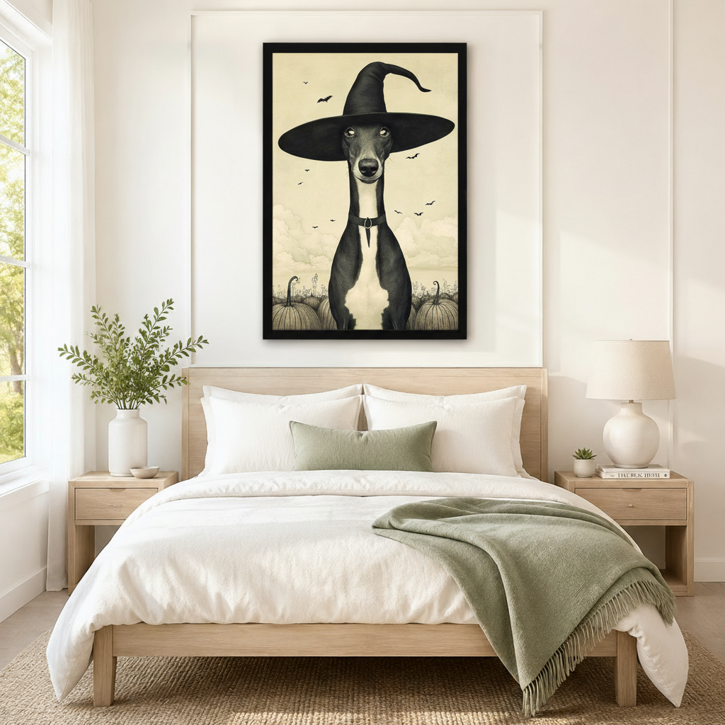 Gothic Greyhound Witch Halloween Canvas Wall Art