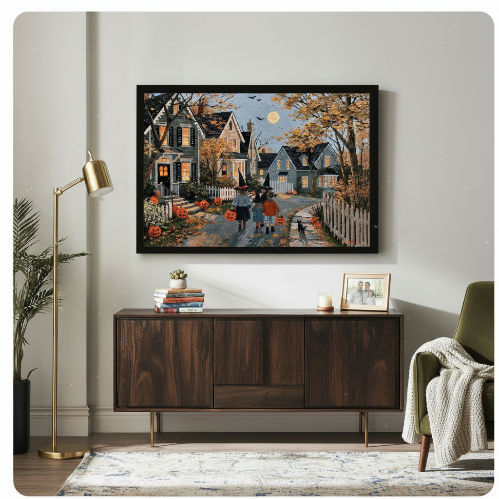 Halloween Trick or Treat Vintage Oil Painting Canvas