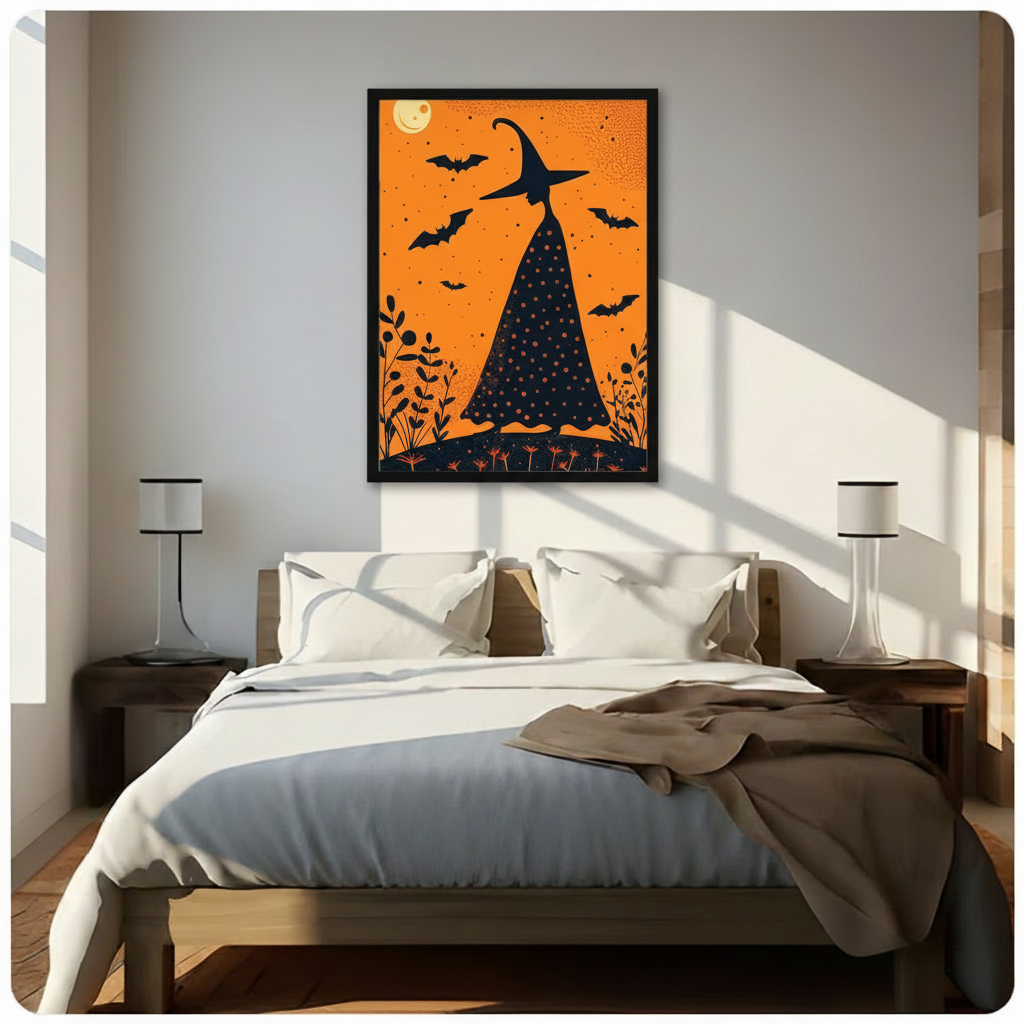 Retro Halloween Witch Silhouette Canvas Art Wall Art