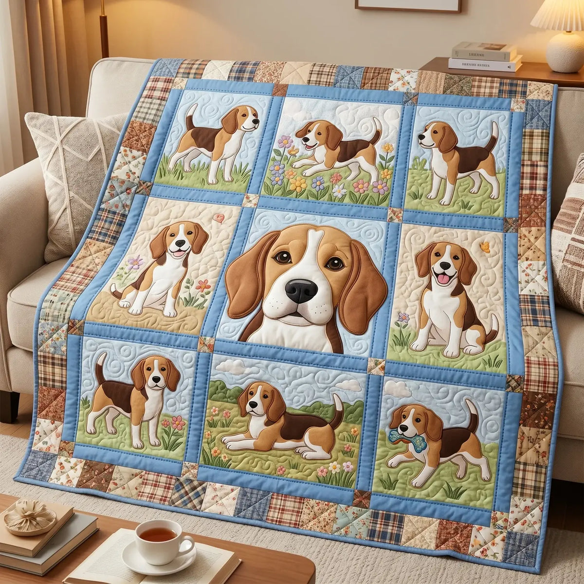 Happy Beagle Quilt Blanket