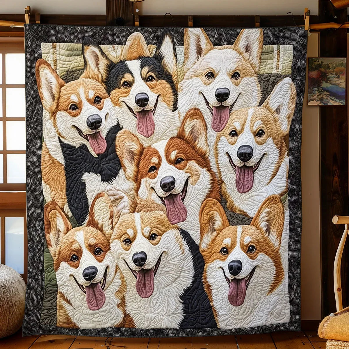 Happy Corgis Quilt Blanket