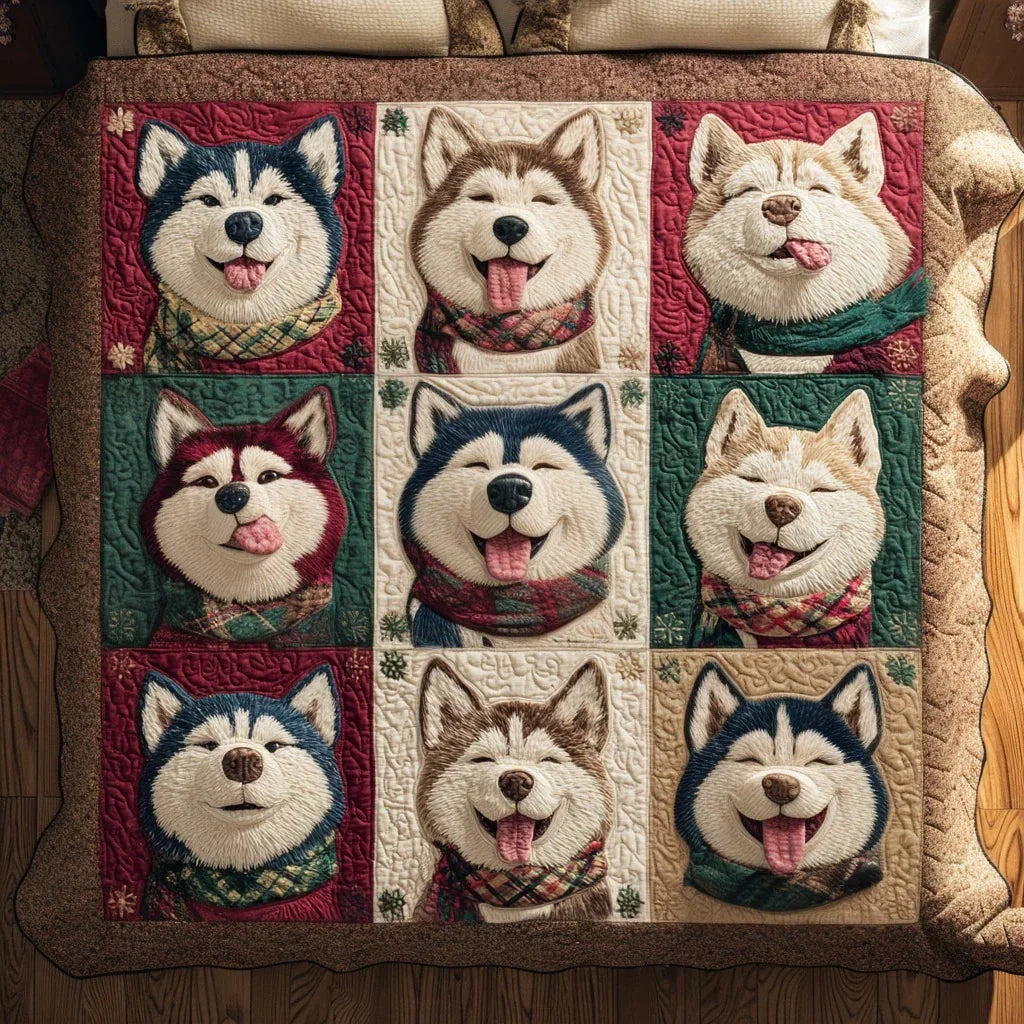Happy Husky Quilt Blanket