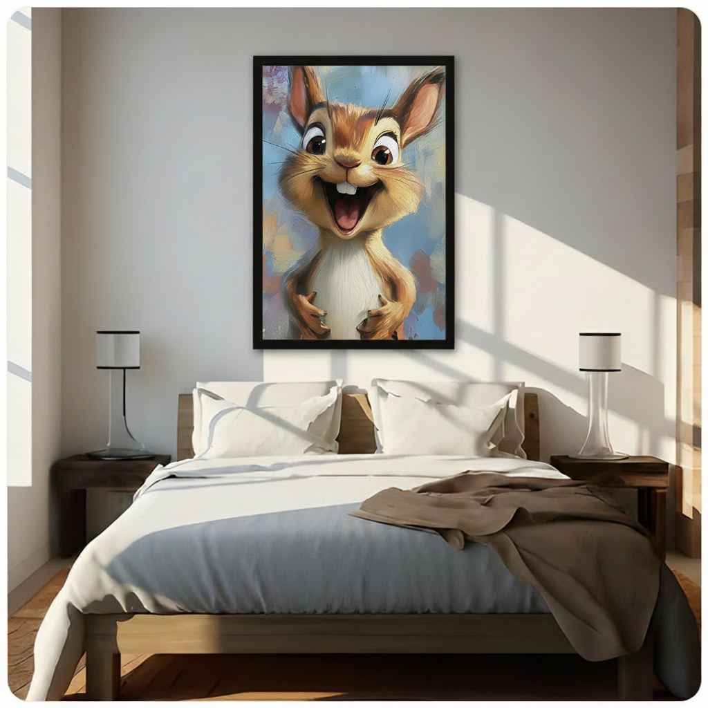 Happy Squirrel Oil Painting Canvas Wall Art