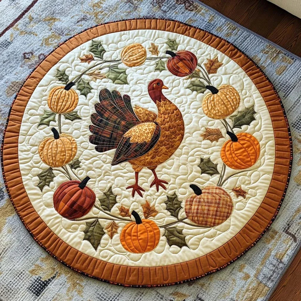 Happy Turkey Quilted Round Mat