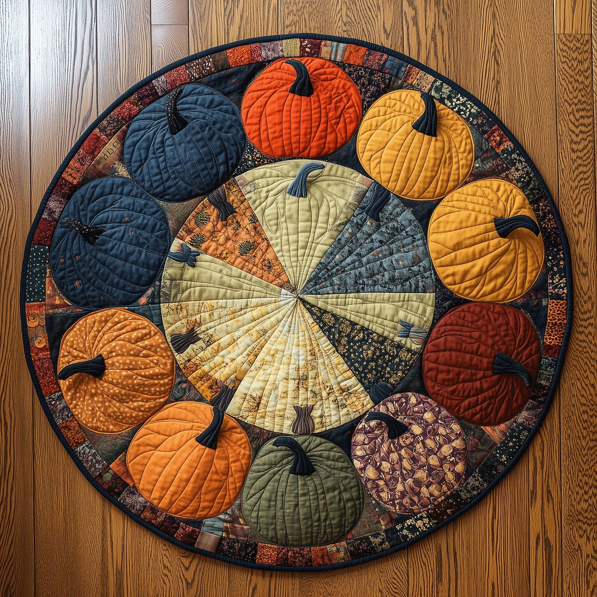 Harvest Pumpkin Quilted Round Mat