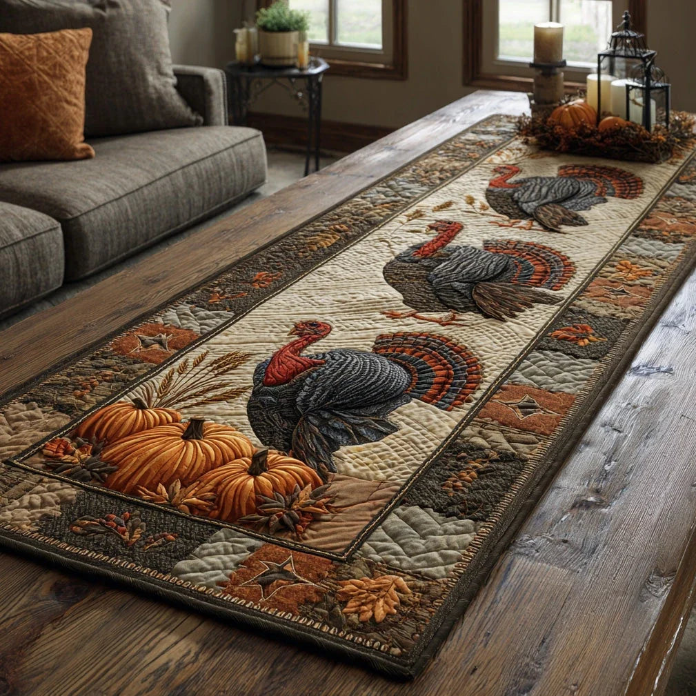 Harvest Trail Turkey Quilted Table Runner