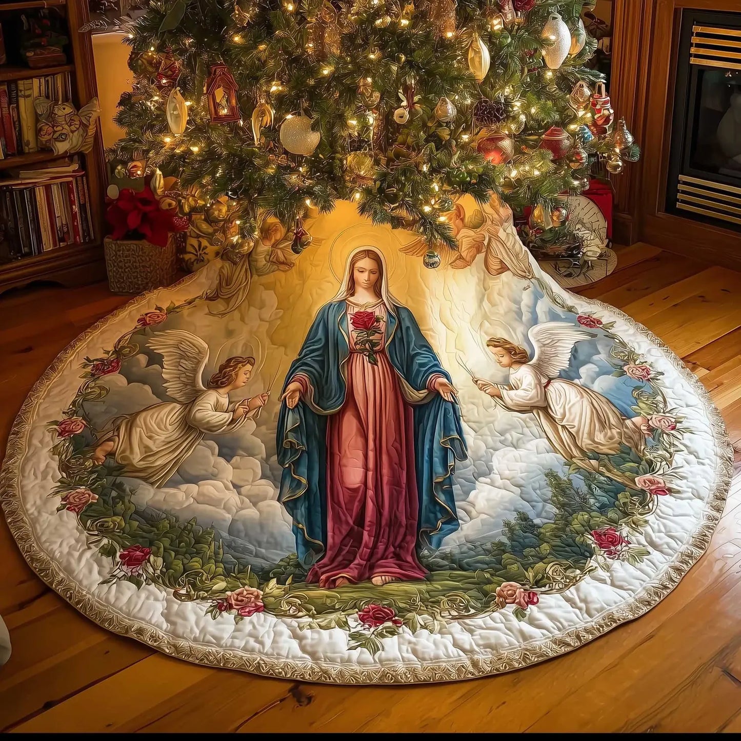 Heavenly Blessing Angel Christmas Quilted Tree Skirt