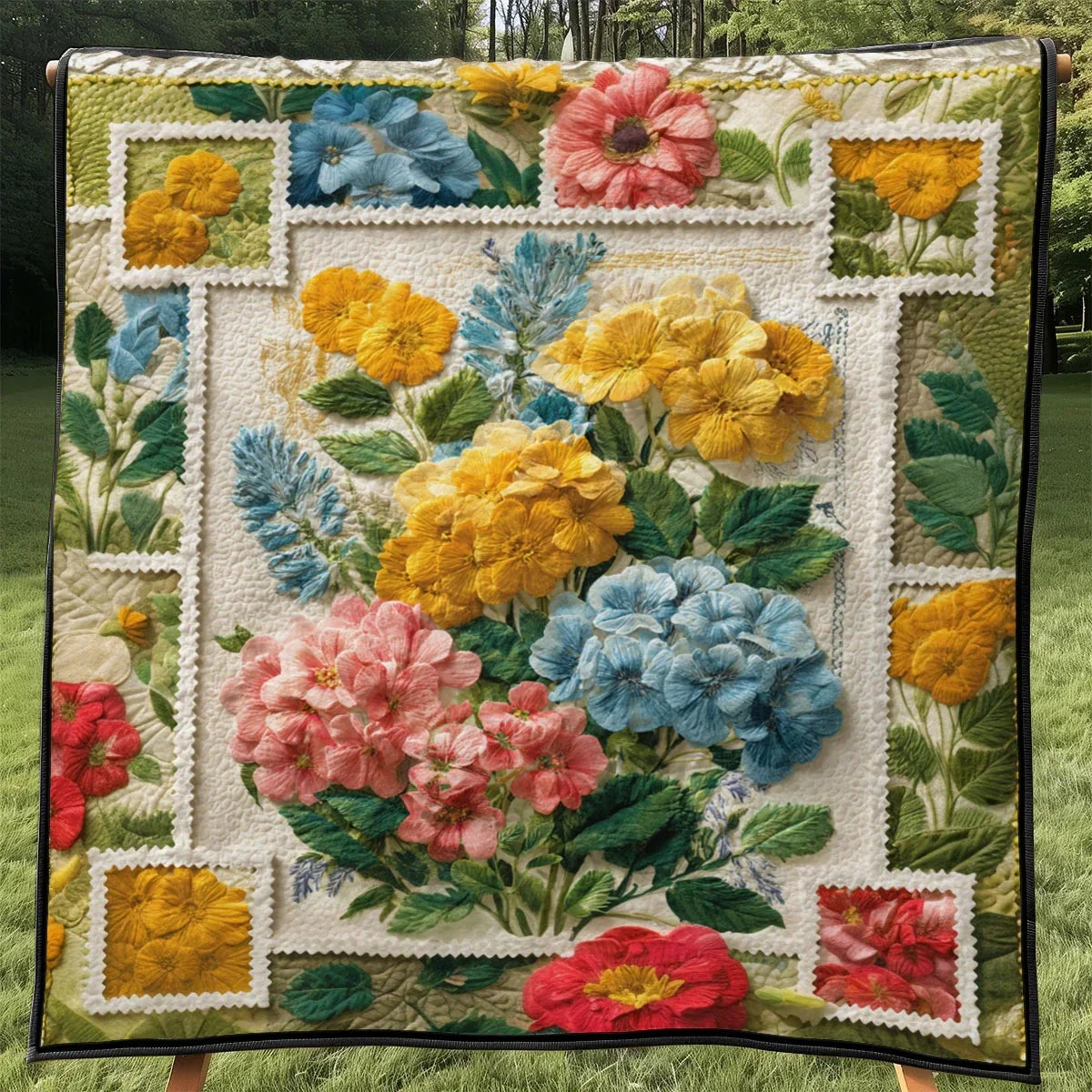 Heirloom Postage Flowers Quilt Blanket