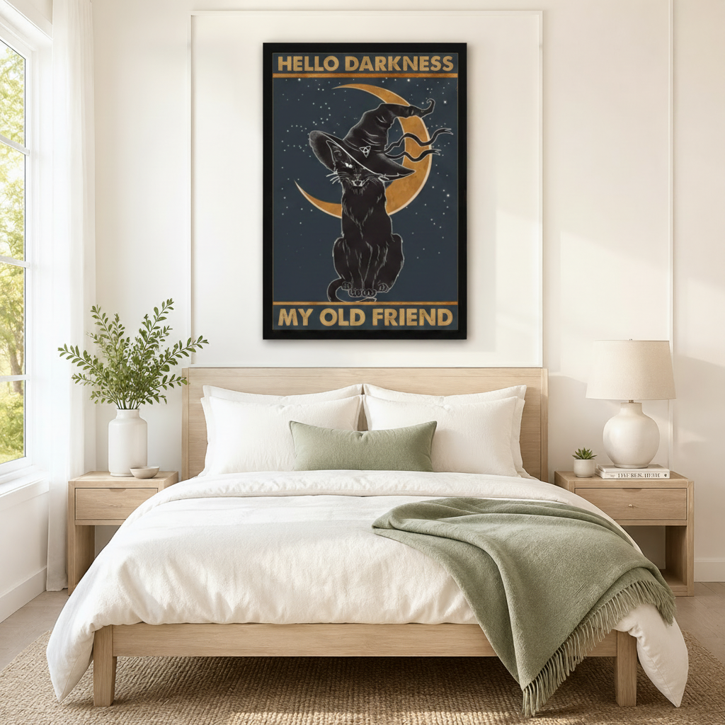 Hello Darkness Witch Cat Canvas Wall Art