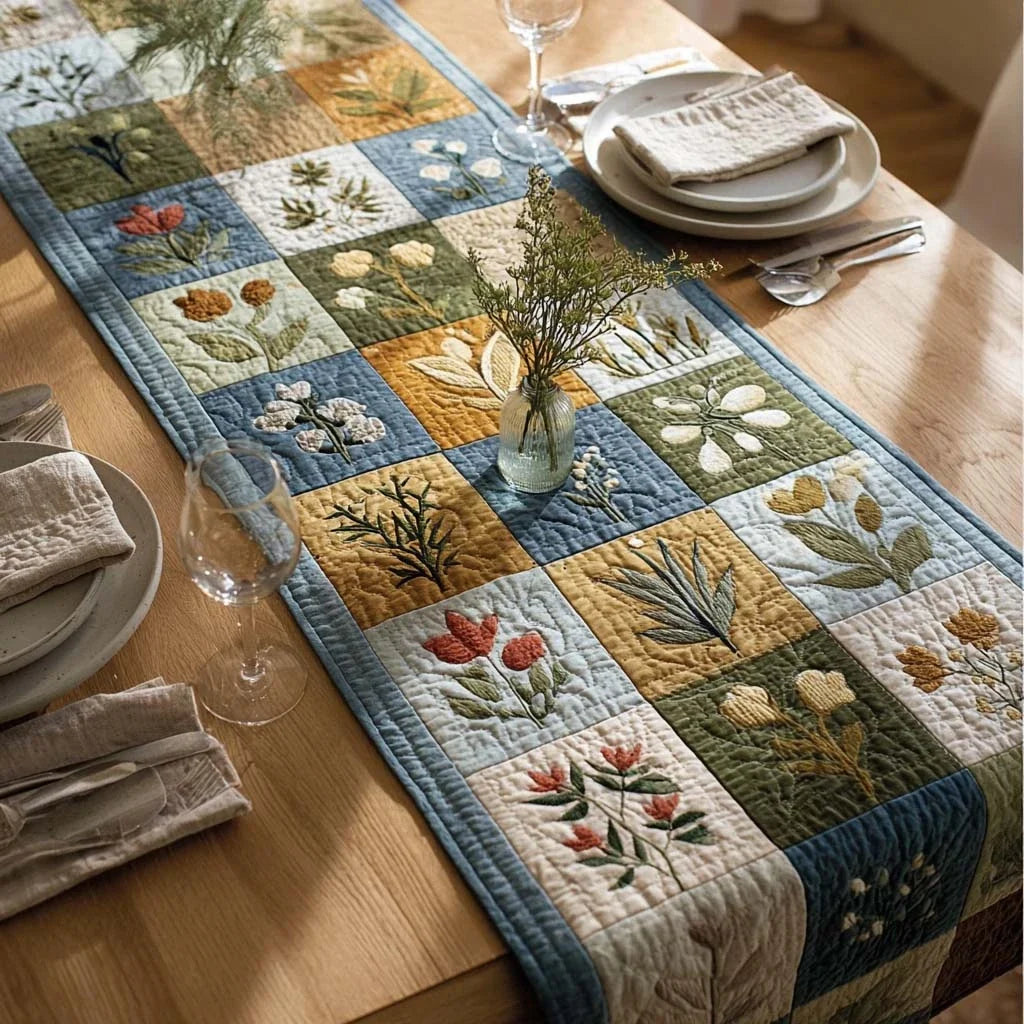 Herb Patchwork Quilted Table Runner
