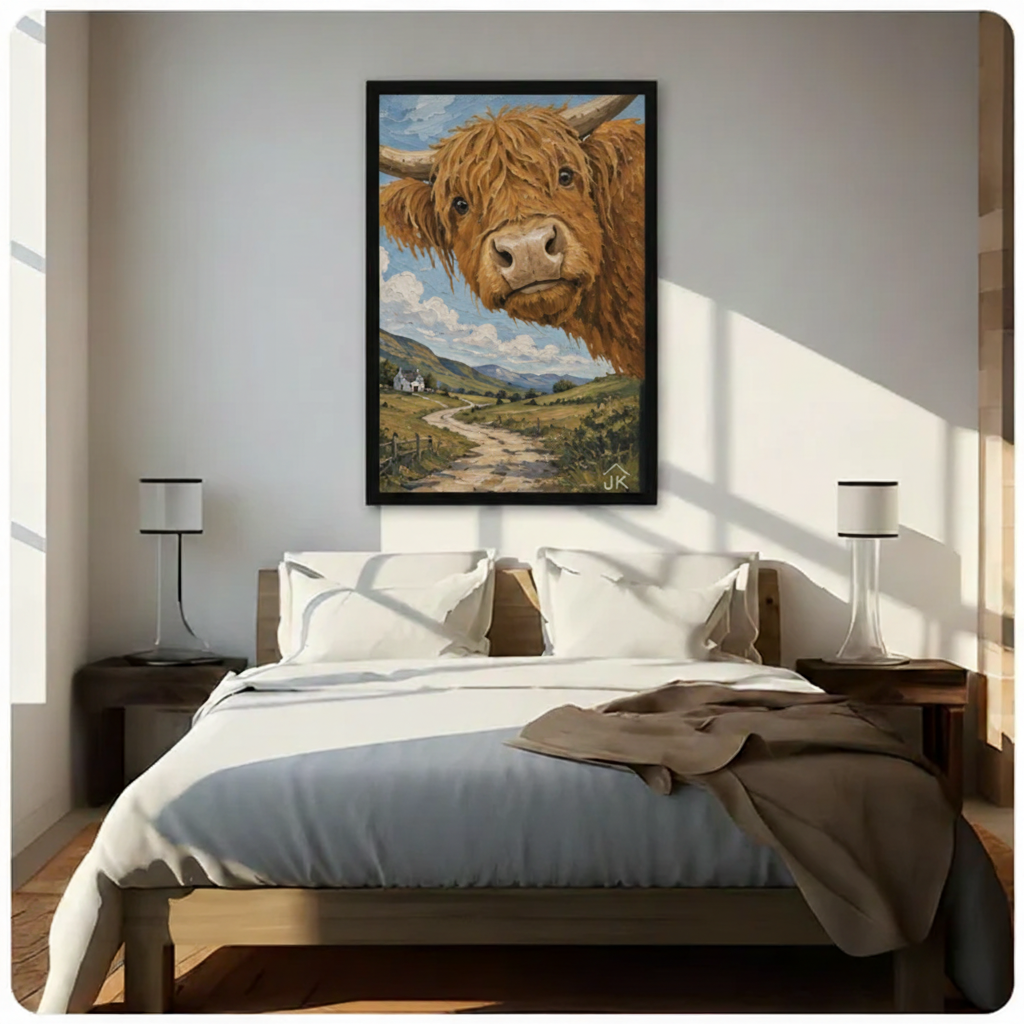 Highland Cow Scottish Countryside Whimsical Canvas Wall Art
