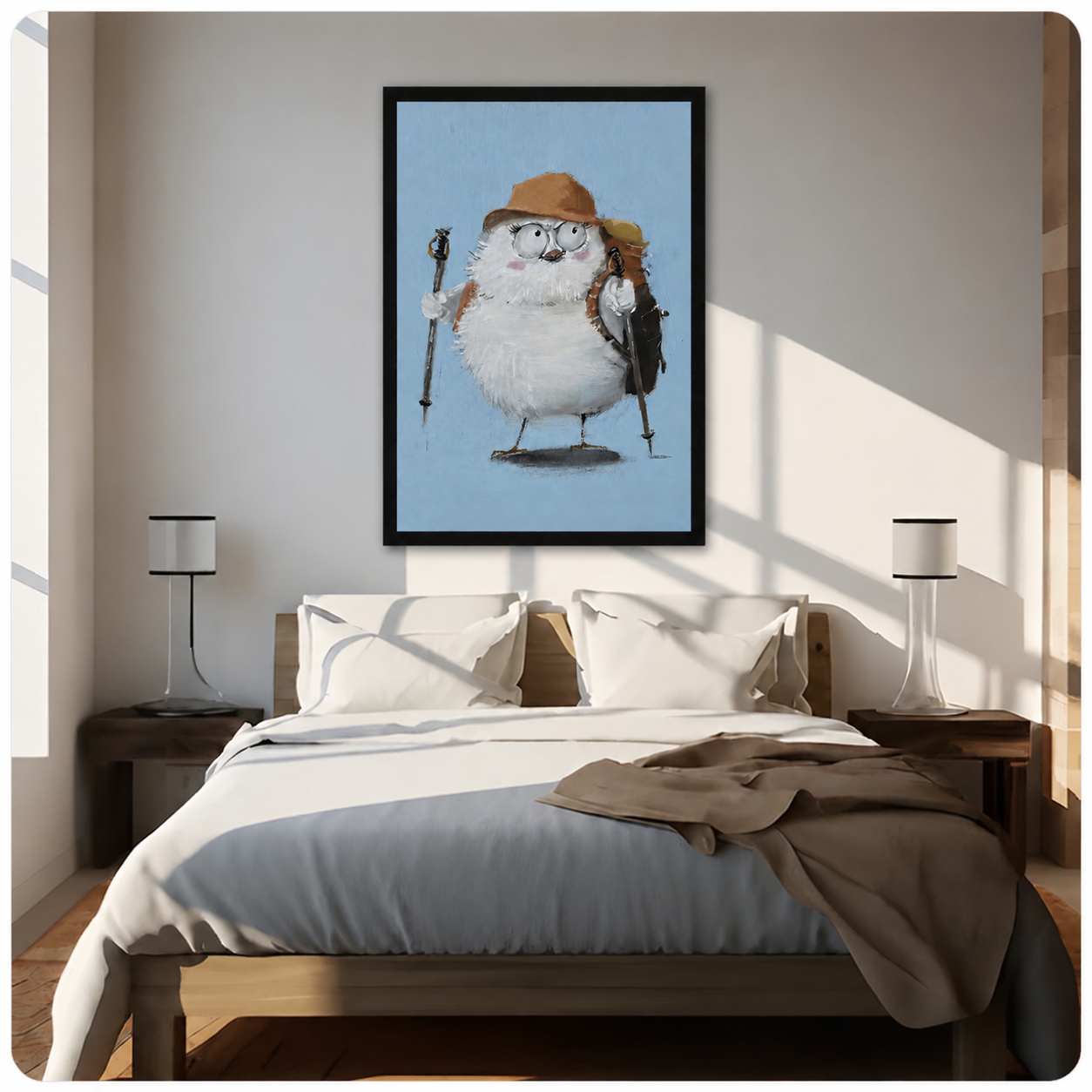 Fluffy Hiker Bird Whimsical Canvas Wall Art