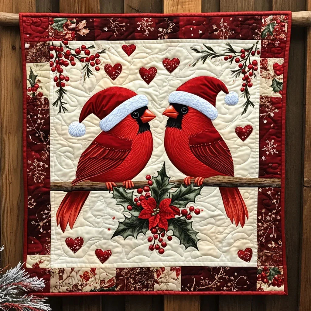 Holiday Cardinals In Love Quilt Blanket