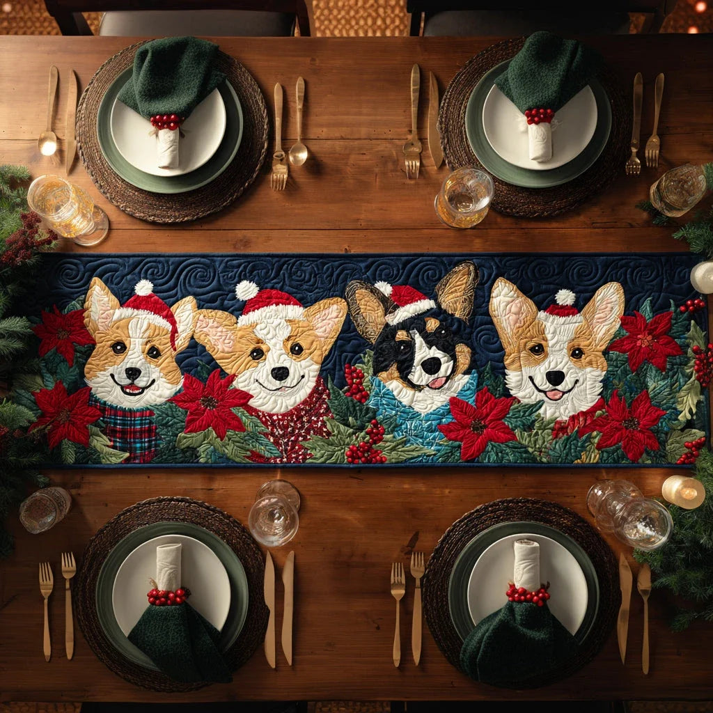 Holiday Corgi Quilted Table Runner