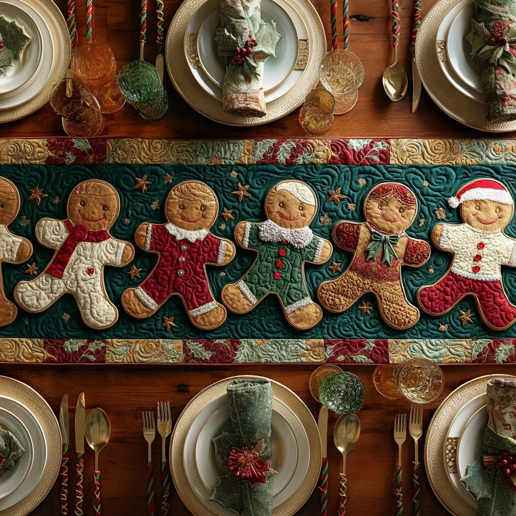 Holiday Gingerbread Man Quilted Table Runner